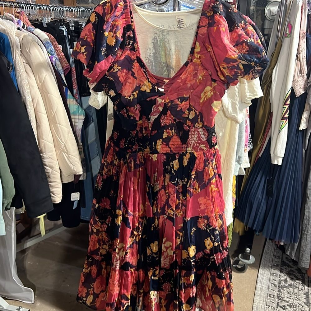 Free People Sundrenched Floral Printed Mini Dress Dark Red Combo - Picture 6 of 8